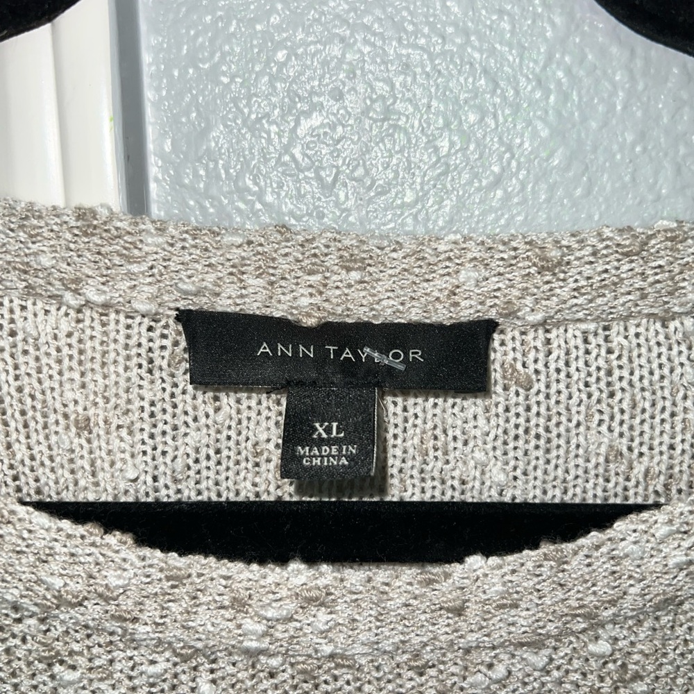 Ann Taylor Cream Knit Sweater with Ribbed Neckline